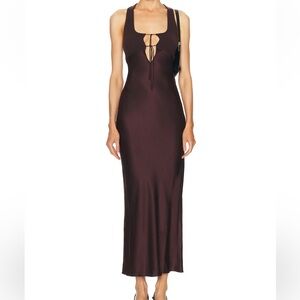 Sleek Brown Tie-Front Maxi Dress